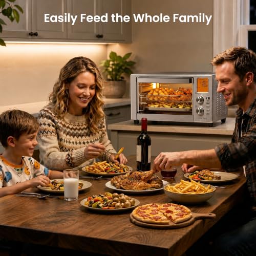 Kismile 12-in-1 Air Fryer Toaster Oven Combo, 23QT Convection Oven Countertop, 120-450℉, 360° Turbo Convection, Toast, Bake & Broil, Rotisserie for Chicken, Full Accessories, Stainless Steel - My Kitchen Products