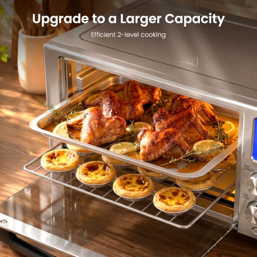 Kismile 12-in-1 Air Fryer Toaster Oven Combo, 23QT Convection Oven Countertop, 120-450℉, 360° Turbo Convection, Toast, Bake & Broil, Rotisserie for Chicken, Full Accessories, Stainless Steel - My Kitchen Products