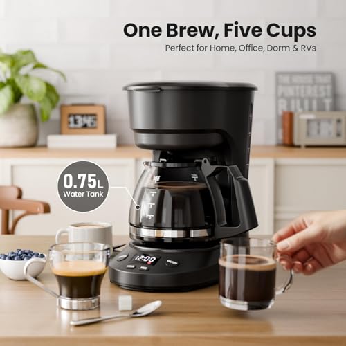 Kismile 5-Cup Drip Coffee Machine with LED Display, Coffee Maker with Timer, Auto Shut-Off, Removable Funnel, Compact, Ideal for Home & Office - My Kitchen Products