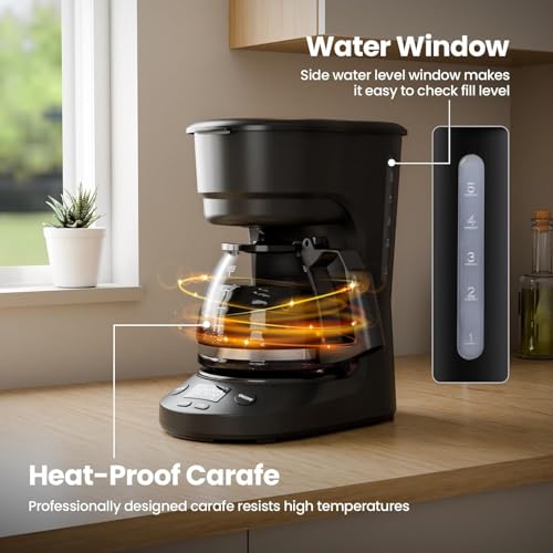 Kismile 5-Cup Drip Coffee Machine with LED Display, Small Coffee Maker with Anti-Drip, Timer, Auto Shut-Off, Dry-Boil Protection, Removable Funnel, Compact, Ideal for Home & Office - My Kitchen Products