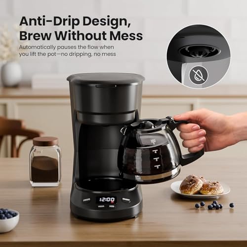 Kismile 5-Cup Drip Coffee Machine with LED Display, Small Coffee Maker with Anti-Drip, Timer, Auto Shut-Off, Dry-Boil Protection, Removable Funnel, Compact, Ideal for Home & Office - My Kitchen Products