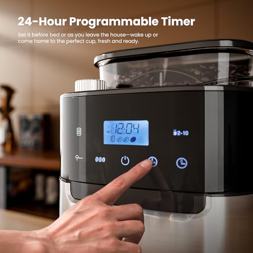 Kismile Drip Coffee Maker with Built-in Grinder, 10-Cup Grind and Brew Coffee Machine with Timer, Descaling Alert, Programmable with Brew Strength, 1.5L Water Tank, 2H Keep Warm for Home/Office - My Kitchen Products