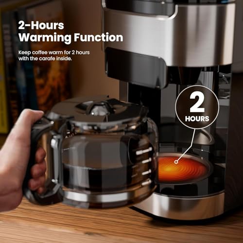 Kismile Drip Coffee Maker with Built-in Grinder, 10-Cup Grind and Brew Coffee Machine with Timer, Descaling Alert, Programmable with Brew Strength, 1.5L Water Tank, 2H Keep Warm for Home/Office - My Kitchen Products