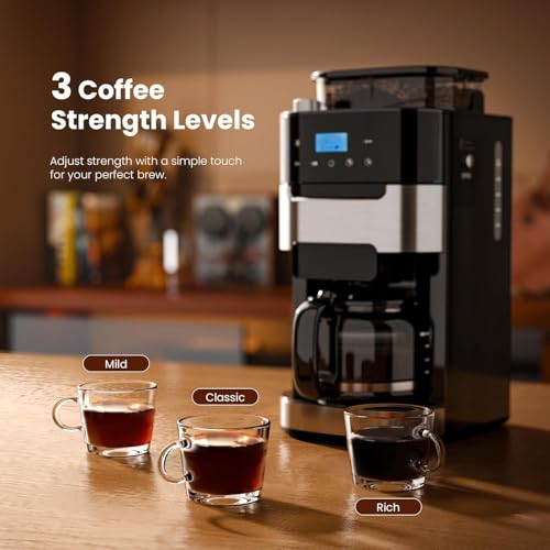 Kismile Drip Coffee Maker with Built-in Grinder, 10-Cup Grind and Brew Coffee Machine with Timer, Descaling Alert, Programmable with Brew Strength, 1.5L Water Tank, 2H Keep Warm for Home/Office - My Kitchen Products