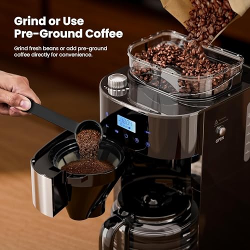 Kismile Drip Coffee Maker with Built-in Grinder, 10-Cup Grind and Brew Coffee Machine with Timer, Descaling Alert, Programmable with Brew Strength, 1.5L Water Tank, 2H Keep Warm for Home/Office - My Kitchen Products