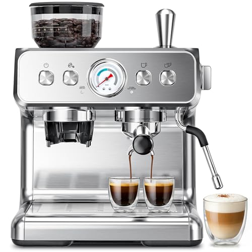 Kismile Espresso Machine with Grinder, 20 Bar Expresso Coffee Machines with Milk Frother, 58mm Expresso Machines for Home, Perfect for Cappuccino & Latte, Stainless Steel(2026 Upgrade) - My Kitchen Products