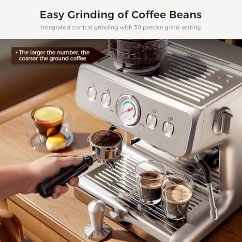Kismile Espresso Machine with Grinder, 20 Bar Expresso Coffee Machines with Milk Frother, 58mm Expresso Machines for Home, Perfect for Cappuccino & Latte, Stainless Steel(2026 Upgrade) - My Kitchen Products