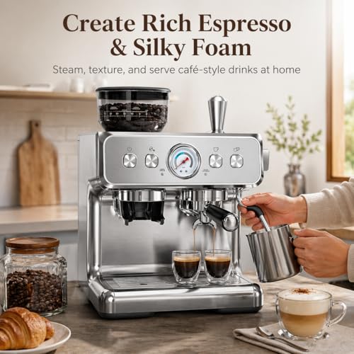 Kismile Espresso Machine with Grinder, 20 Bar Expresso Coffee Machines with Milk Frother, 58mm Expresso Machines for Home, Perfect for Cappuccino & Latte, Stainless Steel(2026 Upgrade) - My Kitchen Products