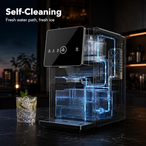 Kismile Nugget Ice Maker Countertop, 33LBS/24H Ice Machine with Soft Chewable Ice, One-Click, Self-Cleaning Function, Stainless Steel Ice Maker with Indicator Lights for Home/Kitchen(Black) - My Kitchen Products