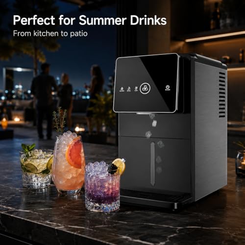 Kismile Nugget Ice Maker Countertop, 33LBS/24H Ice Machine with Soft Chewable Ice, One-Click, Self-Cleaning Function, Stainless Steel Ice Maker with Indicator Lights for Home/Kitchen(Black) - My Kitchen Products