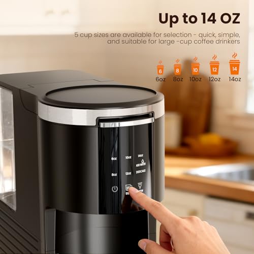 Kismile Single Serve Coffee Maker, 2 in 1 Drop Coffee Machine Compatible with K Cup & Ground Coffee, 5 Brew Sizes 6-14 Oz, 40oz Removable Water Tank,Self-Cleaning Function, Black - My Kitchen Products