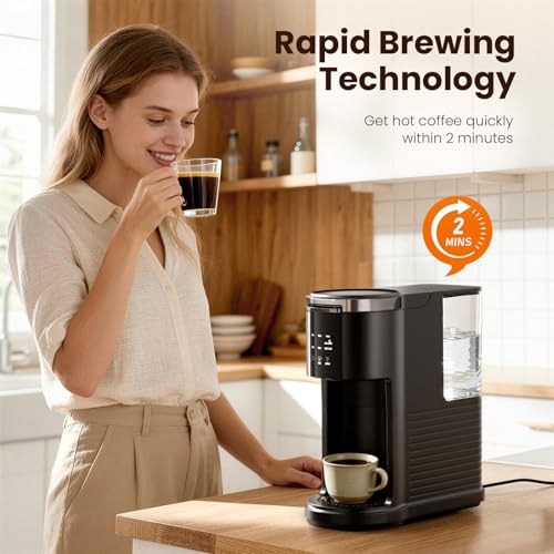 Kismile Single Serve Coffee Maker, 2 in 1 Drop Coffee Machine Compatible with K Cup & Ground Coffee, 5 Brew Sizes 6-14 Oz, 40oz Removable Water Tank,Self-Cleaning Function, Black - My Kitchen Products