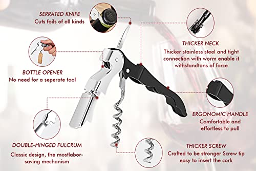 Kit-Home Professional Waiter Corkscrew Wine Openers Set (4 PCS),Upgraded with Heavy Duty Stainless Steel Hinges Wine Key for Restaurant Waiters, Sommelier, Bartenders - My Kitchen Products