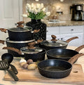 Kitchen Academy Induction Cookware Sets - 12 Piece Pots and Pans Set Non Stick, Black Granite Nonstick Cooking Pan Set(PFOS, PFOA Free) - My Kitchen Products