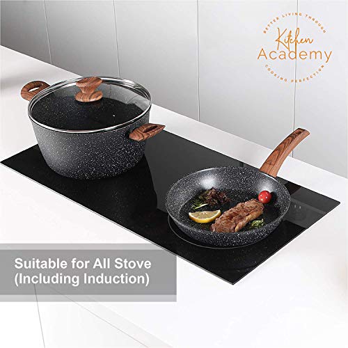 Kitchen Academy Induction Cookware Sets - 12 Piece Pots and Pans Set Non Stick, Black Granite Nonstick Cooking Pan Set(PFOS, PFOA Free) - My Kitchen Products