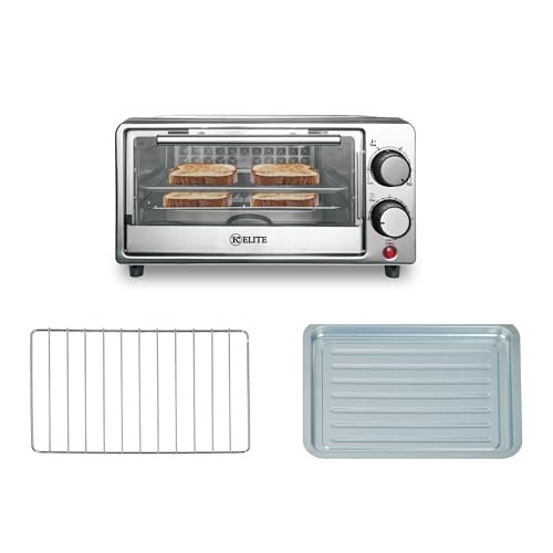 Kitchen Elite 4-Slice Toaster Oven, Compact Countertop Appliance with Bake Tray, Wire Rack, Adjustable Timer, and Temperature Control, Black - My Kitchen Products