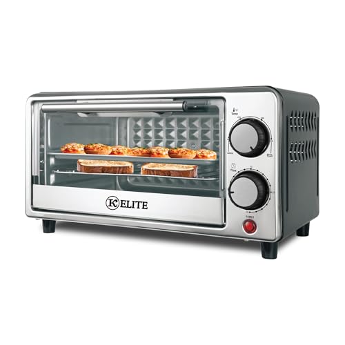 Kitchen Elite 4-Slice Toaster Oven, Compact Countertop Appliance with Bake Tray, Wire Rack, Adjustable Timer, and Temperature Control, Black - My Kitchen Products