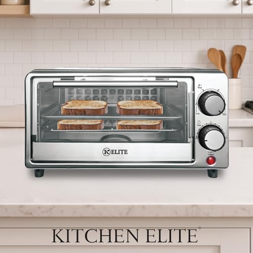 Kitchen Elite 4-Slice Toaster Oven, Compact Countertop Appliance with Bake Tray, Wire Rack, Adjustable Timer, and Temperature Control, Black - My Kitchen Products