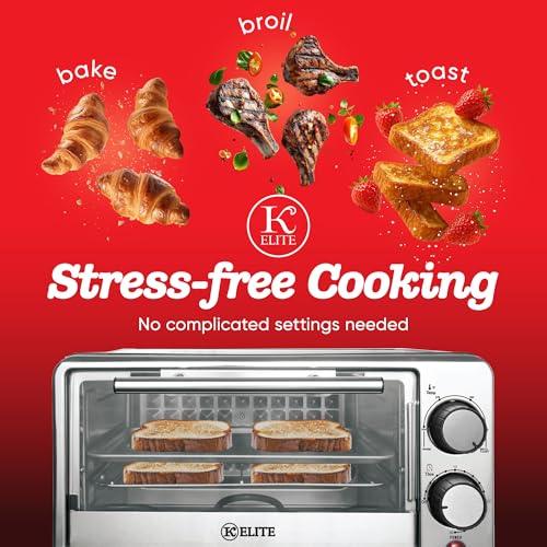 Kitchen Elite 4-Slice Toaster Oven, Compact Countertop Appliance with Bake Tray, Wire Rack, Adjustable Timer, and Temperature Control, Black - My Kitchen Products