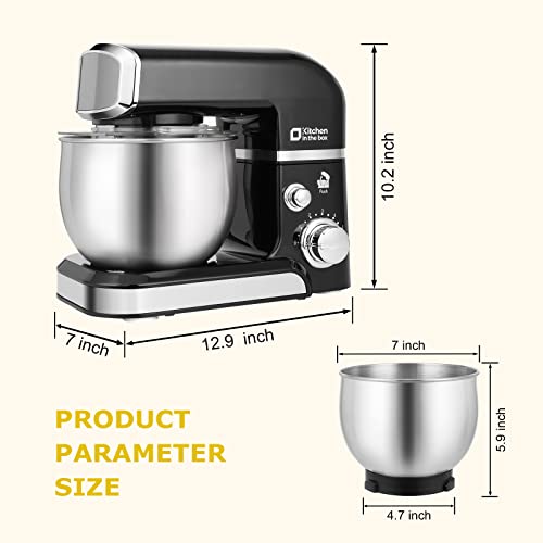 Kitchen in the box Stand Mixer,3.2Qt Small Electric Food Mixer,6 Speeds Portable Lightweight Kitchen Mixer for Daily Use with Egg Whisk,Dough Hook,Flat Beater (Black) - My Kitchen Products