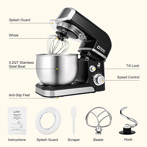 Kitchen in the box Stand Mixer,3.2Qt Small Electric Food Mixer,6 Speeds Portable Lightweight Kitchen Mixer for Daily Use with Egg Whisk,Dough Hook,Flat Beater (Black) - My Kitchen Products