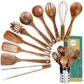 Kitchen Utenails Set with Holder,Kitchen Wooden Utensils for Cooking, Wood Utensil Natural Teak Wood Spoons for Cooking,Wooden Kitchen Utensil Set With Spatula and Ladle (11) - My Kitchen Products
