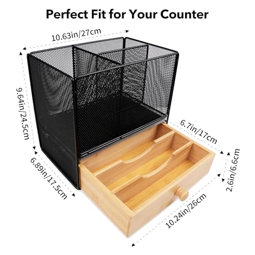 Kitchen Utensil Holder Countertop, Extra Large Utensil Organizer with Drawer, 2-Tier Utensil & Silverware Organizer for Kitchen Counter, Cooking Utensil Cutlery Caddy, Quick Dry Diatomite Base - My Kitchen Products