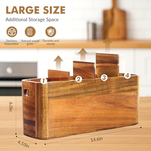 Kitchen Utensil Holder for Counter or Countertop, Extra Large Acacia Wood Organizer with 4 Compartments, Wooden Storage for Cooking and Silverware, Rustic Minimalist Decor, Sturdy Utensil Crock - My Kitchen Products