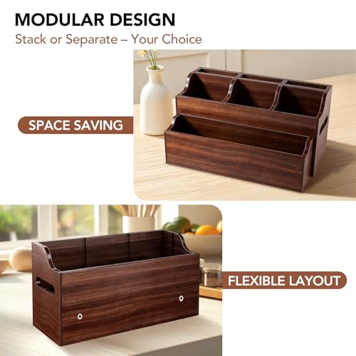 Kitchen Utensil Holder for Countertop, Extra Large Wooden Utensil Organizer with 6 Compartments, Kitchen Organizer for Storage Cooking Tools & Silverware, with Removable Spice Rack, Spoon Rest - My Kitchen Products