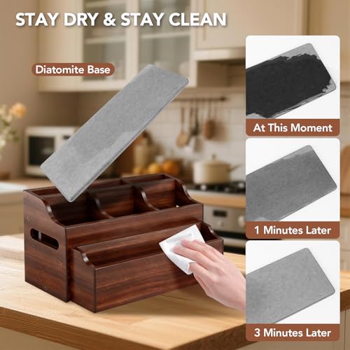 Kitchen Utensil Holder for Countertop, Extra Large Wooden Utensil Organizer with 6 Compartments, Kitchen Organizer for Storage Cooking Tools & Silverware, with Removable Spice Rack, Spoon Rest - My Kitchen Products