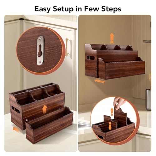 Kitchen Utensil Holder for Countertop, Extra Large Wooden Utensil Organizer with 6 Compartments, Kitchen Organizer for Storage Cooking Tools & Silverware, with Removable Spice Rack, Spoon Rest - My Kitchen Products