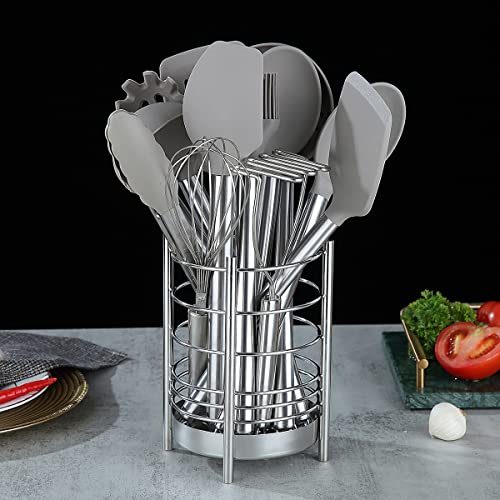 Kitchen Utensil Holder for Kitchen Counter, Stainless Steel Utensil Crocks, Utensil Storage Caddy Organizer, Cooking Utensil Holder, kitchen tools, Easy Cleaning (Silver/7.4''x5.2'') - My Kitchen Products