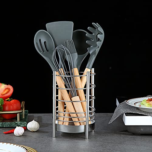 Kitchen Utensil Holder for Kitchen Counter, Stainless Steel Utensil Crocks, Utensil Storage Caddy Organizer, Cooking Utensil Holder, kitchen tools, Easy Cleaning (Silver/7.4''x5.2'') - My Kitchen Products