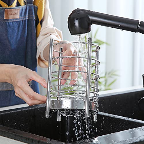 Kitchen Utensil Holder for Kitchen Counter, Stainless Steel Utensil Crocks, Utensil Storage Caddy Organizer, Cooking Utensil Holder, kitchen tools, Easy Cleaning (Silver/7.4''x5.2'') - My Kitchen Products
