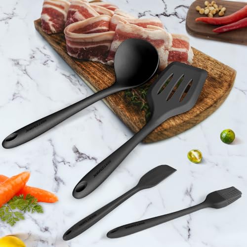 Kitchen Utensil Set - 11 Cooking Utensils - Colorful Silicone Kitchen Utensils - Nonstick Cookware with Spatula Set - Colored Best Kitchen Tools Kitchen Gadgets (Black) - My Kitchen Products