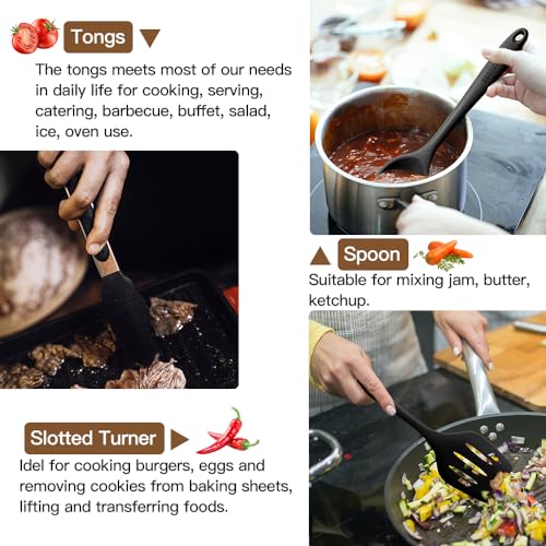 Kitchen Utensil Set - 11 Cooking Utensils - Colorful Silicone Kitchen Utensils - Nonstick Cookware with Spatula Set - Colored Best Kitchen Tools Kitchen Gadgets (Black) - My Kitchen Products