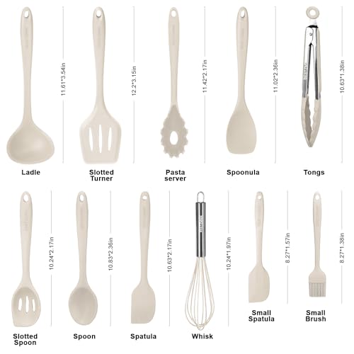 Kitchen Utensil Set - 11 Cooking Utensils - Colorful Silicone Kitchen Utensils - Nonstick Cookware with Spatula Set - Colored Best Kitchen Tools Kitchen Gadgets (Khaki) - My Kitchen Products