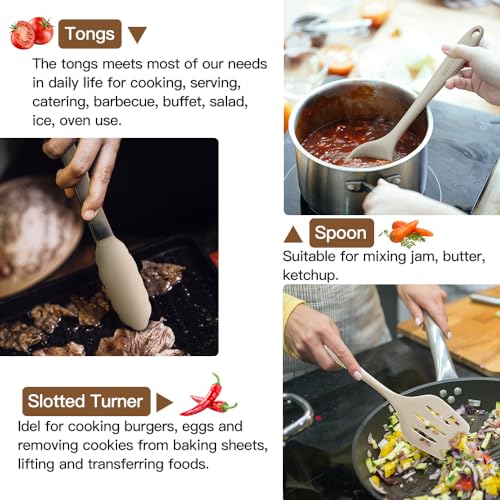 Kitchen Utensil Set - 11 Cooking Utensils - Colorful Silicone Kitchen Utensils - Nonstick Cookware with Spatula Set - Colored Best Kitchen Tools Kitchen Gadgets (Khaki) - My Kitchen Products