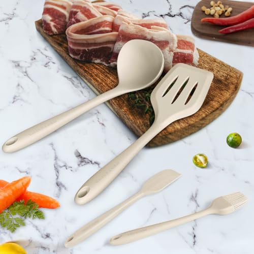 Kitchen Utensil Set - 11 Cooking Utensils - Colorful Silicone Kitchen Utensils - Nonstick Cookware with Spatula Set - Colored Best Kitchen Tools Kitchen Gadgets (Khaki) - My Kitchen Products