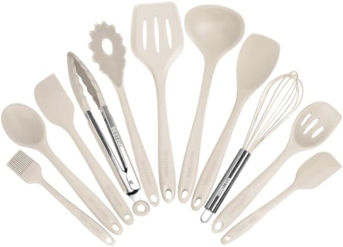 Kitchen Utensil Set - 11 Cooking Utensils - Colorful Silicone Kitchen Utensils - Nonstick Cookware with Spatula Set - Colored Best Kitchen Tools Kitchen Gadgets (Khaki) - My Kitchen Products