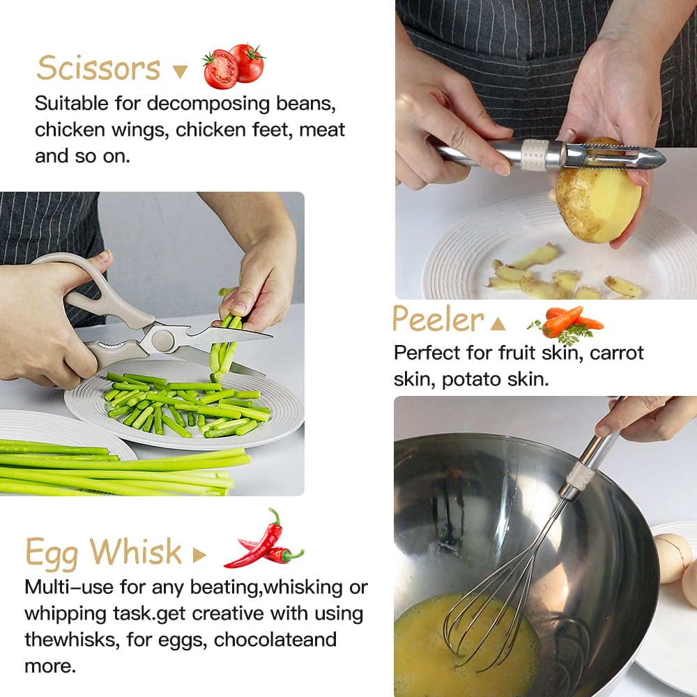 Kitchen Utensil Set-Silicone Cooking Utensils-33 Kitchen Gadgets & Spoons for Nonstick Cookware-Silicone and Stainless Steel Spatula Set-Best Kitchen Tools, Useful Pots (Khaki) - My Kitchen Products