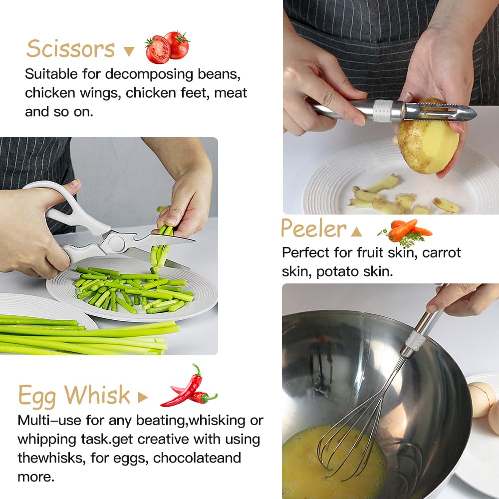 Kitchen Utensil Set-Silicone Cooking Utensils-33 Kitchen Gadgets & Spoons for Nonstick Cookware-Silicone and Stainless Steel Spatula Set-Best Kitchen Tools, Useful Pots (Cream White) - My Kitchen Products