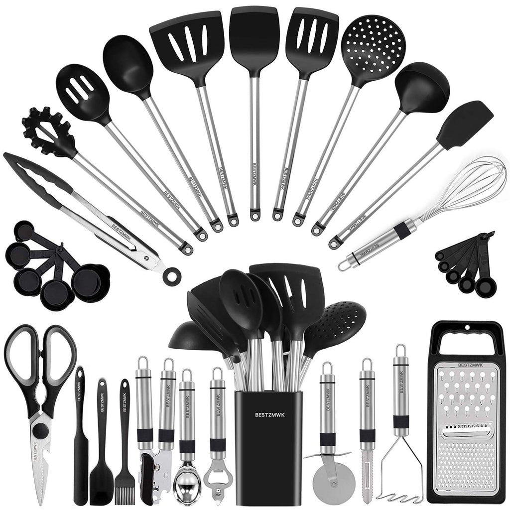 Kitchen Utensil Set-Silicone Cooking Utensils-33 Kitchen Gadgets & Spoons for Nonstick Cookware-Silicone and Stainless Steel