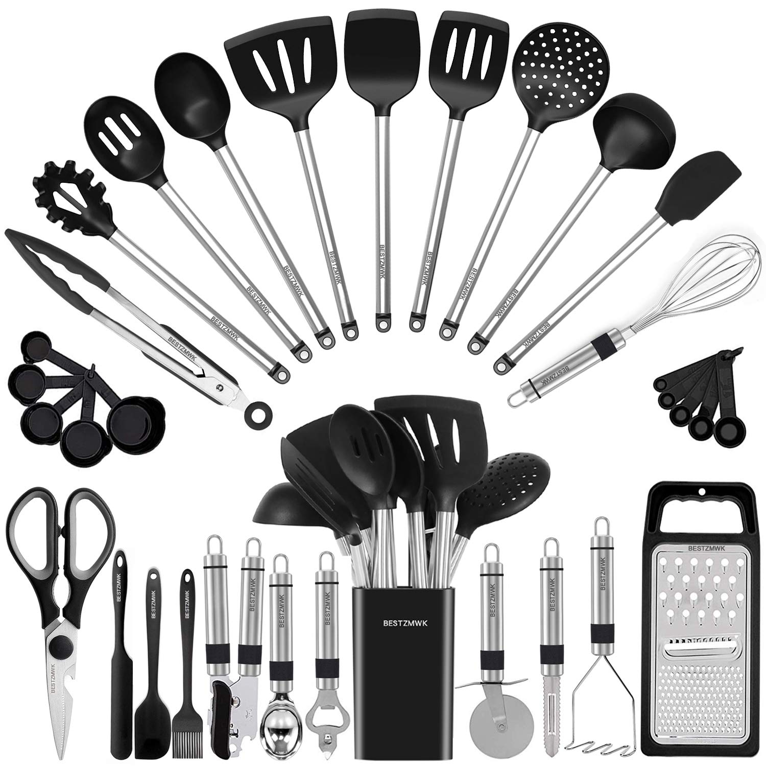 Kitchen Utensil Set-Silicone Cooking Utensils-33 Kitchen Gadgets & Spoons for Nonstick Cookware-Silicone and Stainless Steel