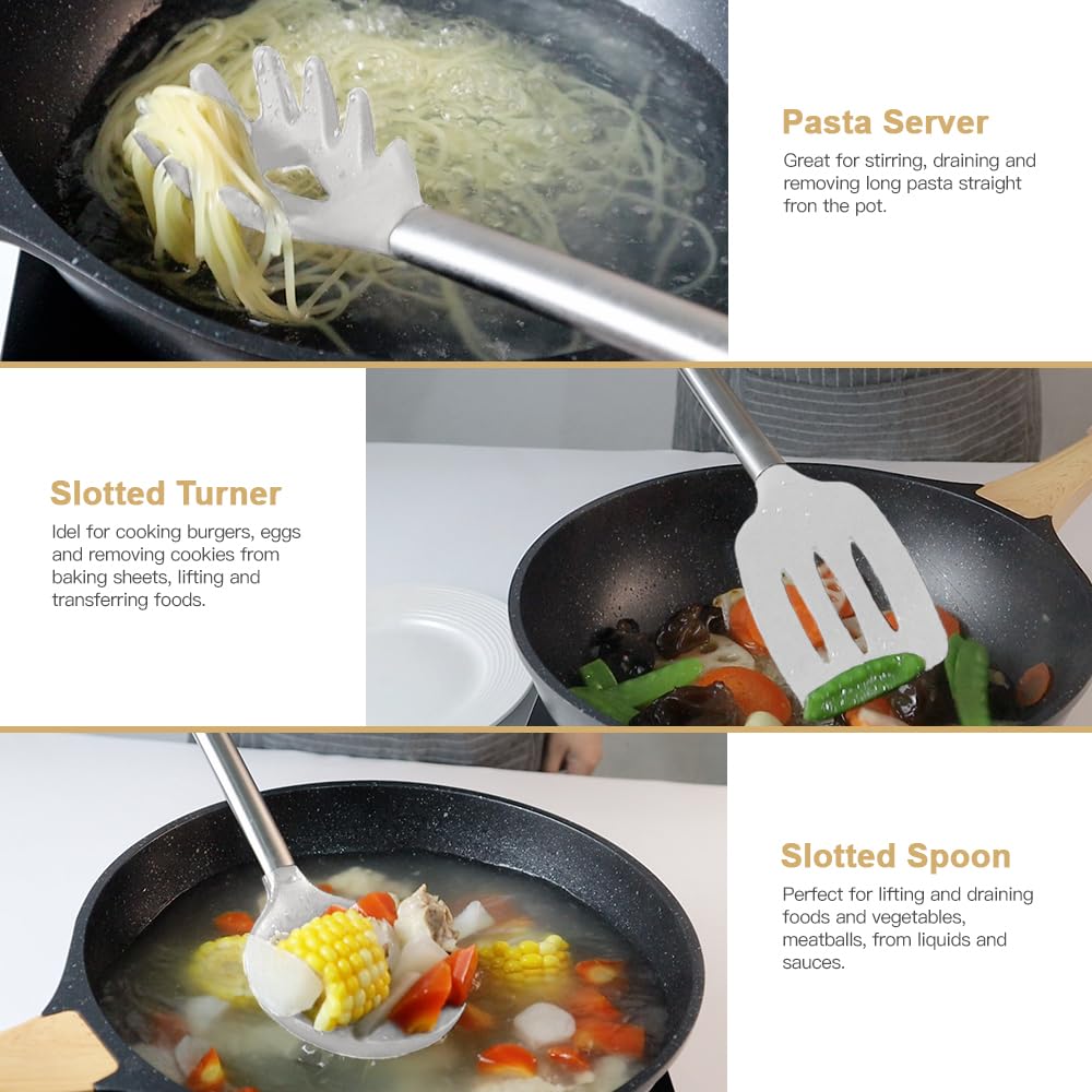 Kitchen Utensil Set-Silicone Cooking Utensils-33 Kitchen Gadgets & Spoons for Nonstick Cookware-Silicone and Stainless Steel Spatula Set-Best Kitchen Tools, Useful Pots (Cream White) - My Kitchen Products