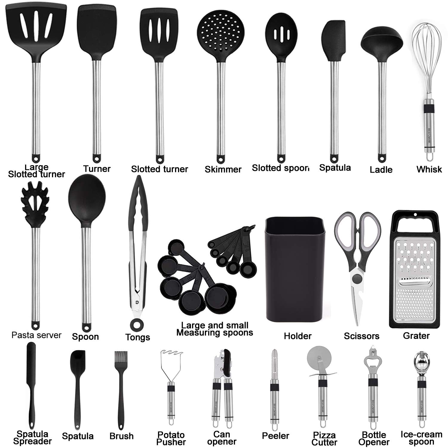 Kitchen Utensil Set-Silicone Cooking Utensils-33 Kitchen Gadgets & Spoons for Nonstick Cookware-Silicone and Stainless Steel Spatula Set-Best Kitchen Tools, Useful Pots and Pans Accessories - My Kitchen Products