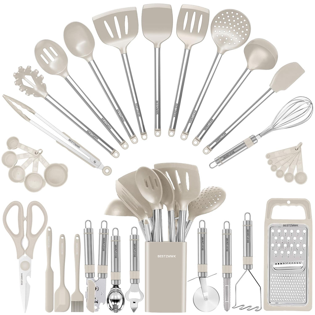 Kitchen Utensil Set-Silicone Cooking Utensils-33 Kitchen Gadgets & Spoons for Nonstick Cookware-Silicone and Stainless Steel