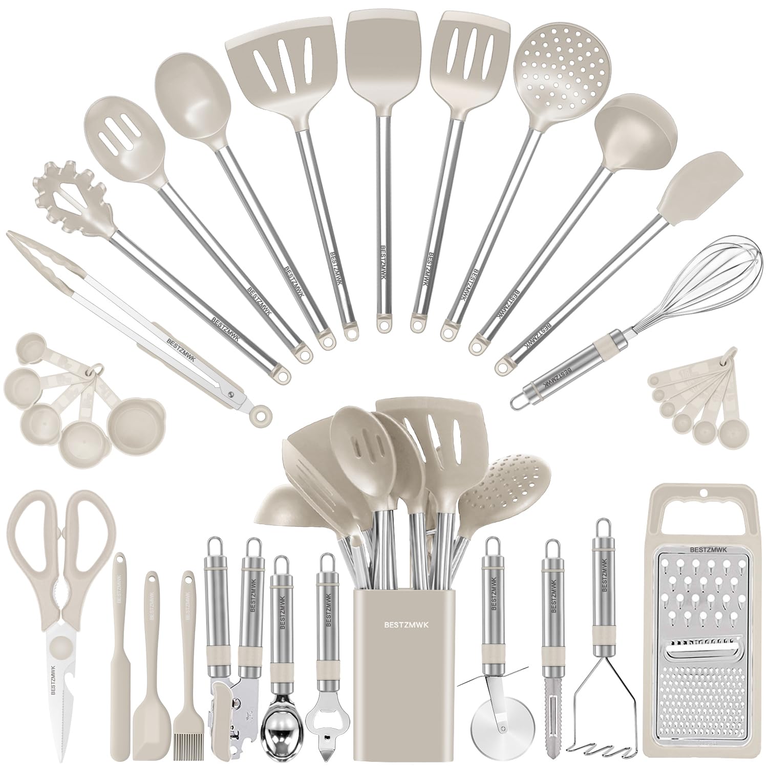 Kitchen Utensil Set-Silicone Cooking Utensils-33 Kitchen Gadgets & Spoons for Nonstick Cookware-Silicone and Stainless Steel