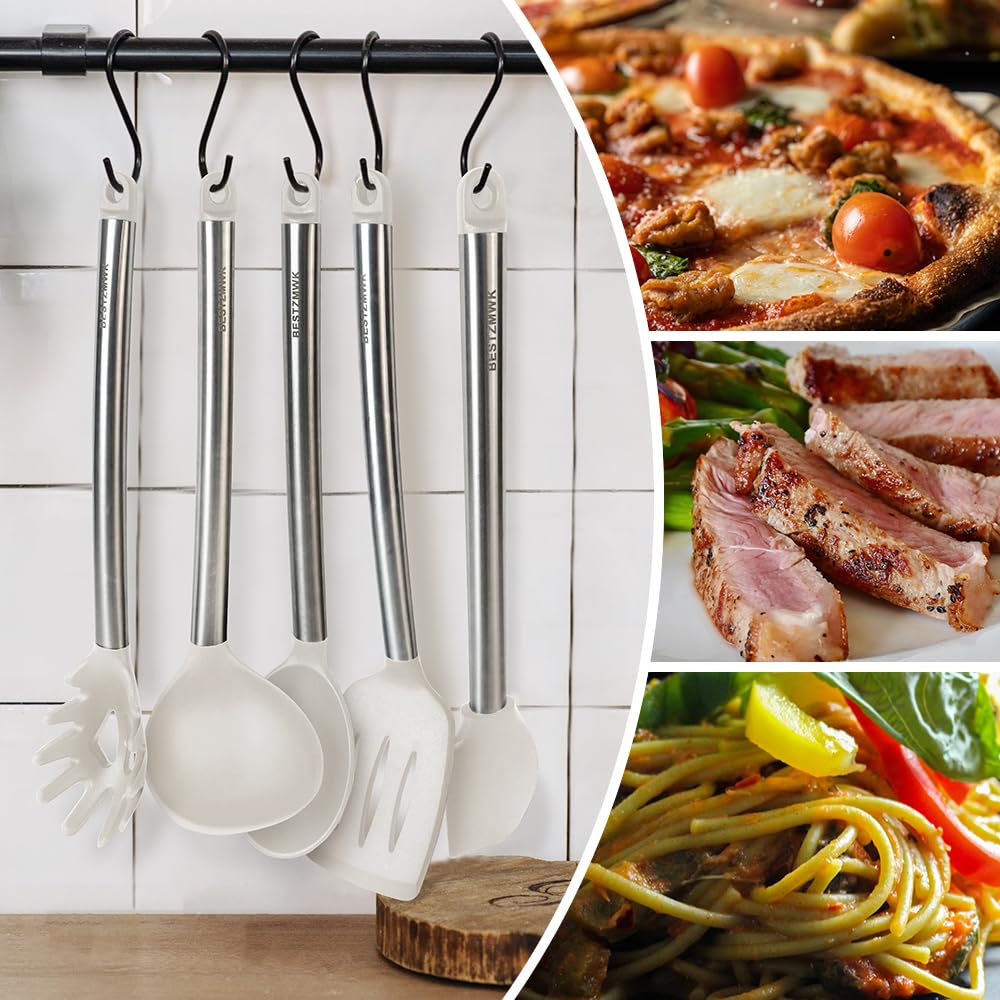 Kitchen Utensil Set-Silicone Cooking Utensils-33 Kitchen Gadgets & Spoons for Nonstick Cookware-Silicone and Stainless Steel Spatula Set-Best Kitchen Tools, Useful Pots (Cream White) - My Kitchen Products