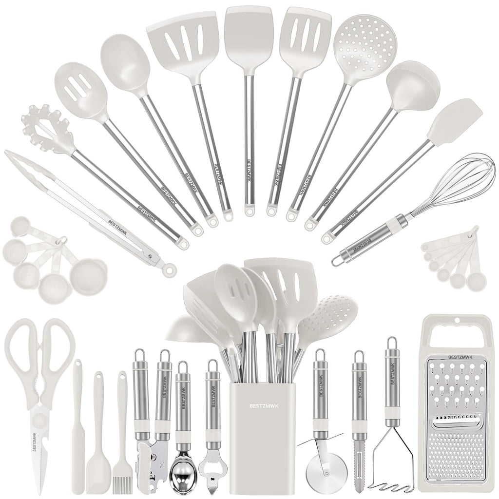 Kitchen Utensil Set-Silicone Cooking Utensils-33 Kitchen Gadgets & Spoons for Nonstick Cookware-Silicone and Stainless Steel